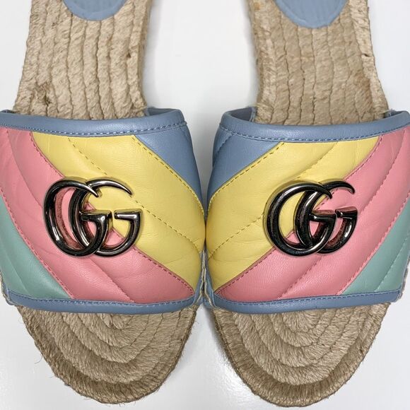 Gucci Pilar Marmont GG Espadrille Sandals EU 38 US 8 Pastel Stripe Flat Slide - Picture 11 of 11